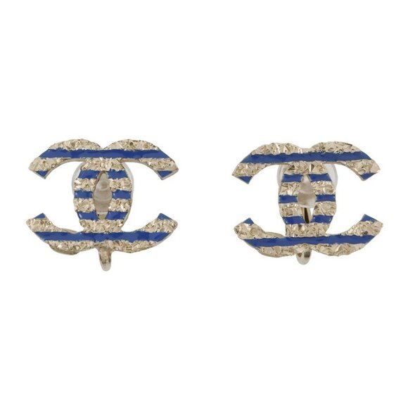 CHANEL CC Logo Earring Metal Gold/Blue - Picture 2 of 10